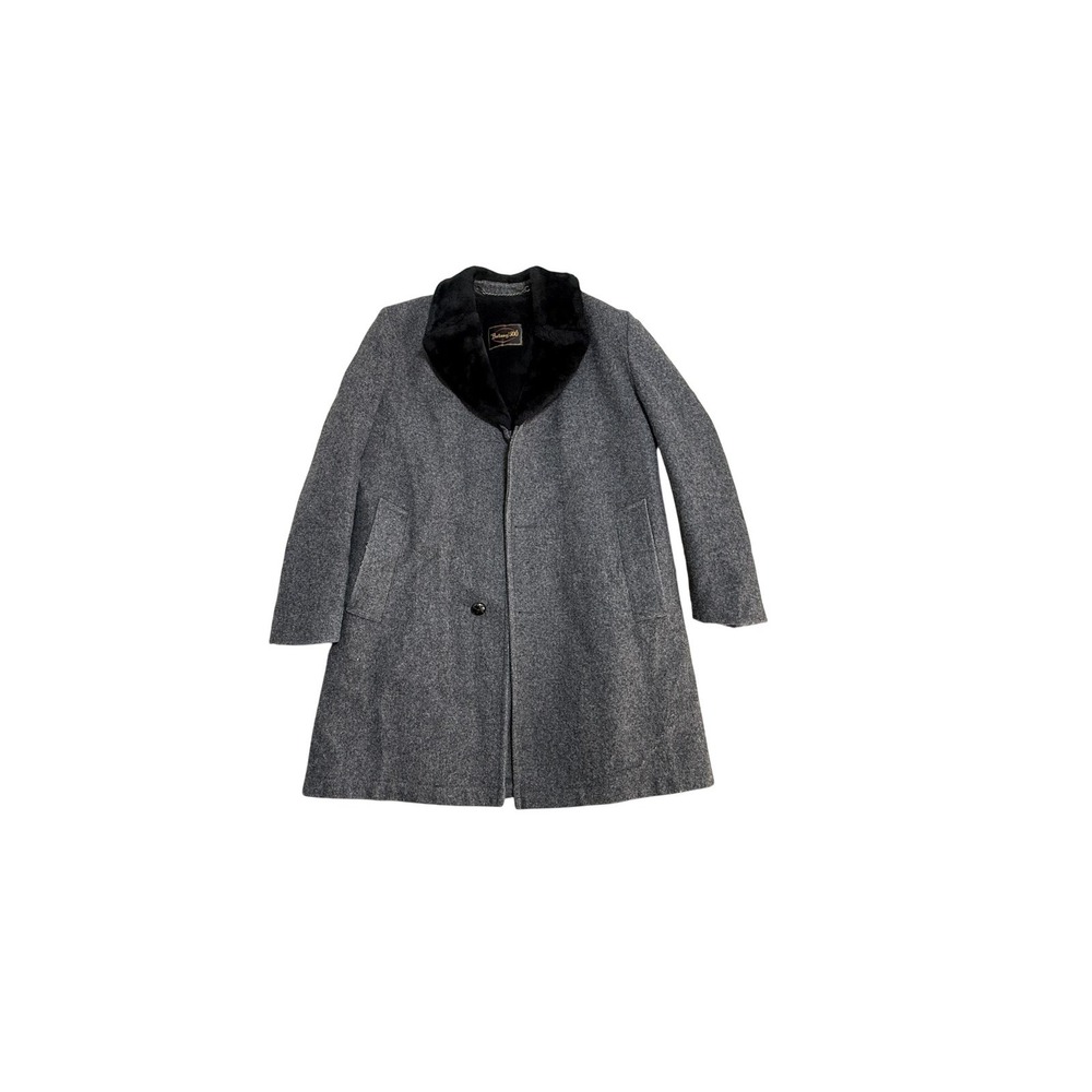Vintage Botany 500 Coat Mens 38 Gray Wool Faux Fur Lined‎ Overcoat Shawl Collar